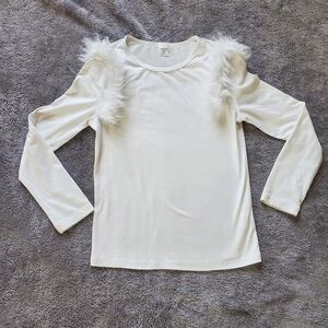 SHEIN Girl's 10Y White Long Sleeve Top with Feather Details